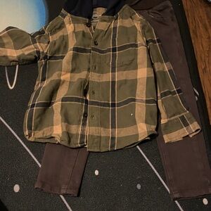 Wonderkids Green and Tan Plaid Button Down Shirt